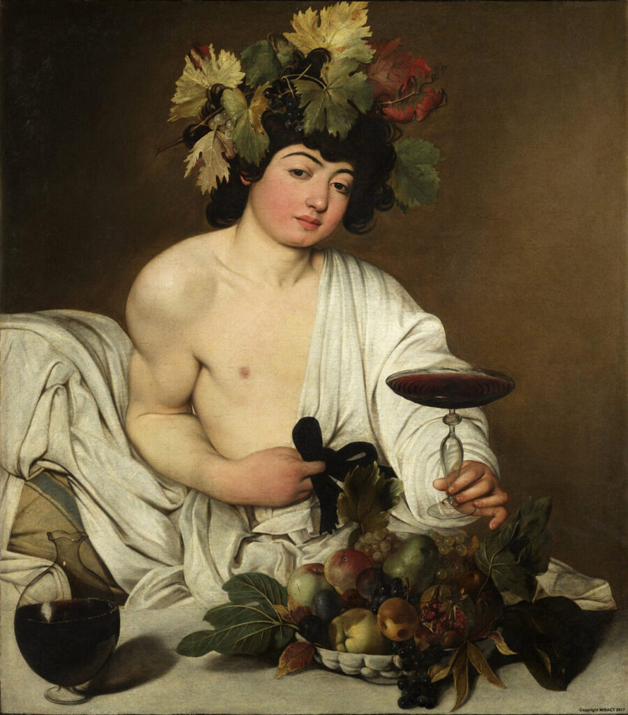 Bacco 1598 ca. Olio su tela, Firenze Galleria degli Uffizi, Parbleu! WideSpirit